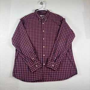 Sonoma Goods For Life Mens XXL Gingham Button Down Shirt Navy Red Long Sleeve